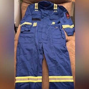 Fire Resistant Blue Coveralls with Reflective Striping.